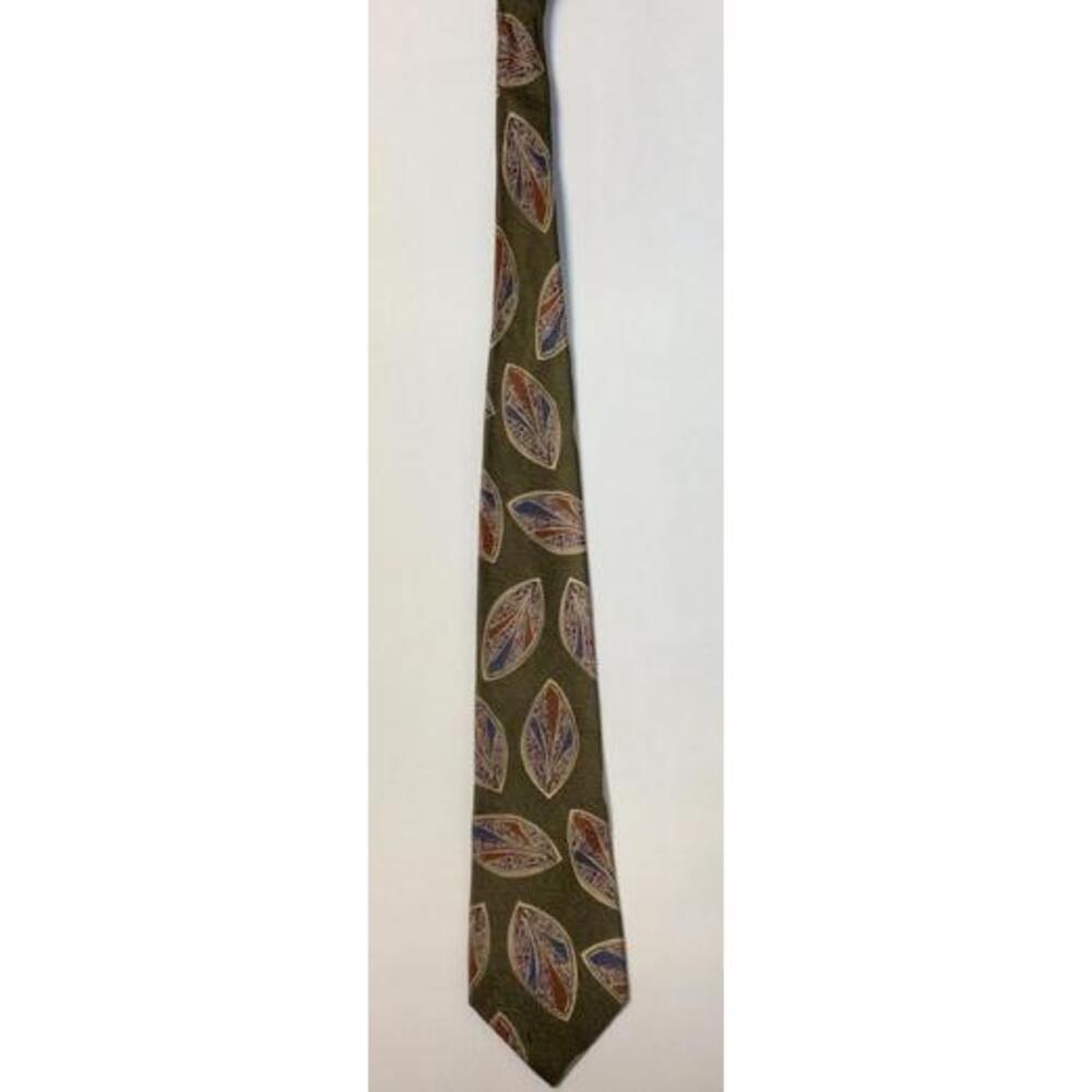 Paolo Rossi Designer Tie Green Abstract Leaf Pattern Classic Mens Necktie